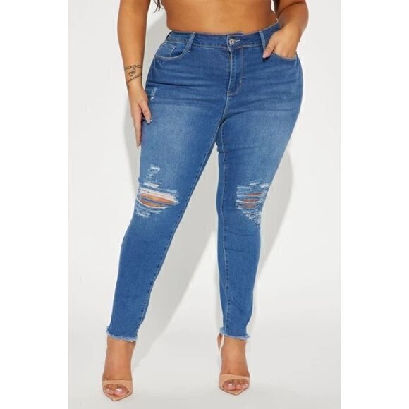 Stuck In A Daydream Ripped Skinny Jeans Medium Wash Size 16 Plus RefFNB - Picture 3 of 9